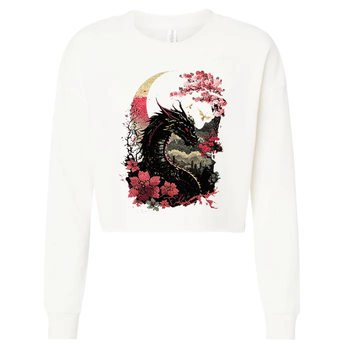 Japanese Aesthetic Dragon Japanese Art Japan Tattoo Cropped Pullover Crew