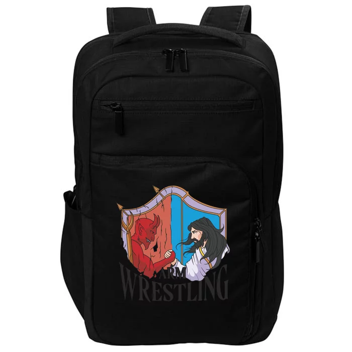 Jesus And Devil Arm Wrestling Impact Tech Backpack