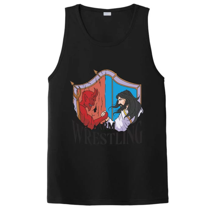 Jesus And Devil Arm Wrestling Performance Tank