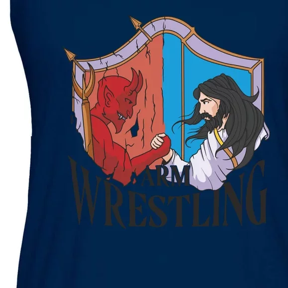 Jesus And Devil Arm Wrestling Ladies Essential Flowy Tank