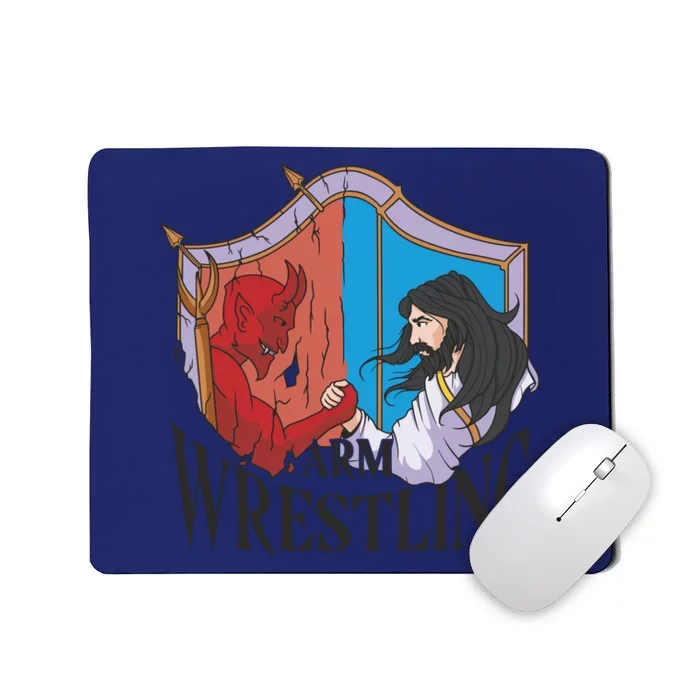 Jesus And Devil Arm Wrestling Mousepad