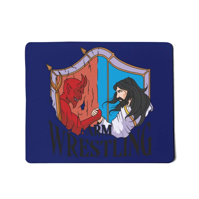 Jesus And Devil Arm Wrestling Mousepad