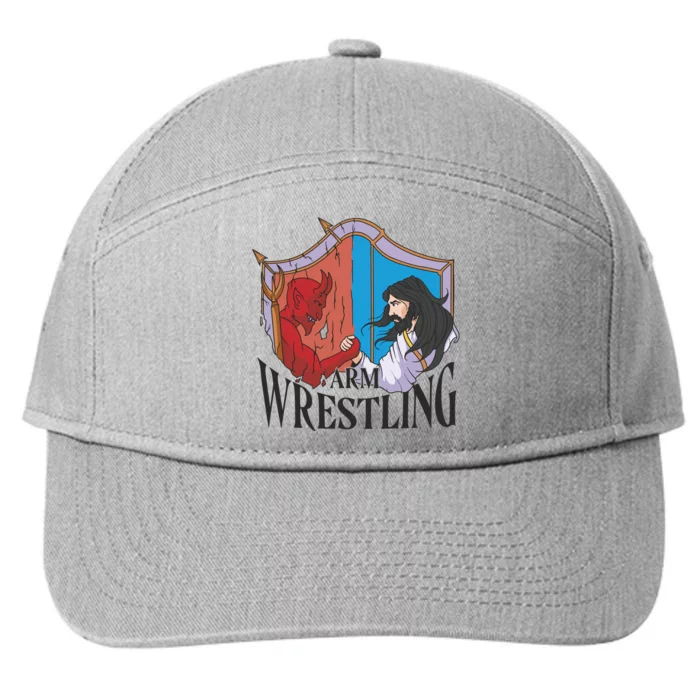 Jesus And Devil Arm Wrestling 7-Panel Snapback Hat