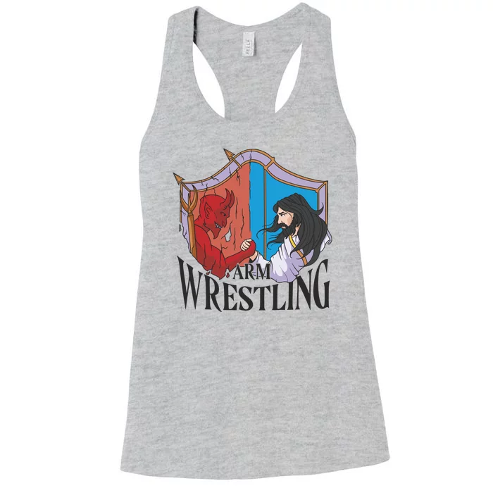 Jesus And Devil Arm Wrestling Women's Racerback Tank