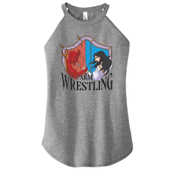 Jesus And Devil Arm Wrestling Women’s Perfect Tri Rocker Tank