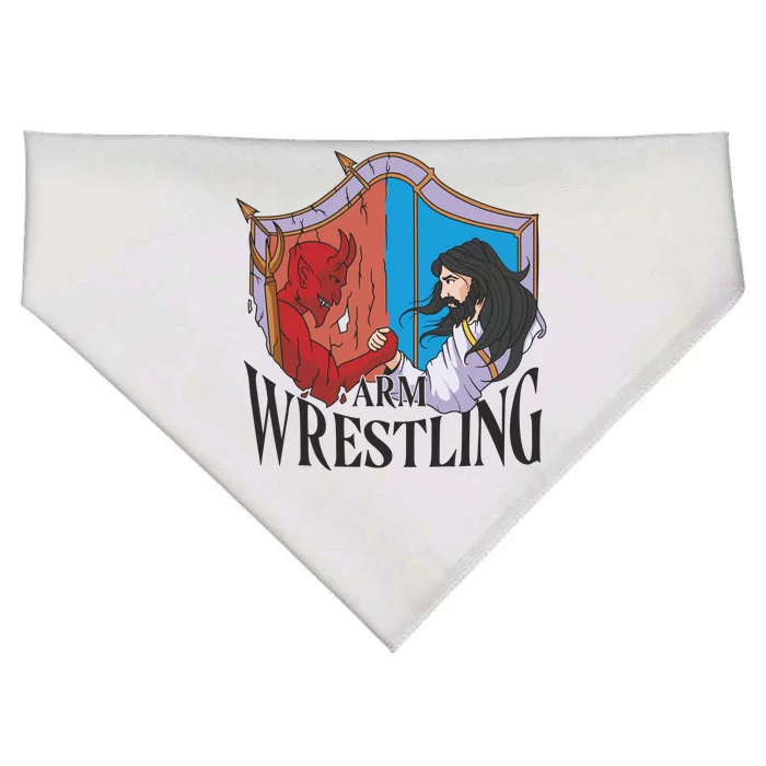 Jesus And Devil Arm Wrestling USA-Made Doggie Bandana