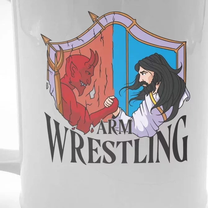 Jesus And Devil Arm Wrestling Front & Back Beer Stein