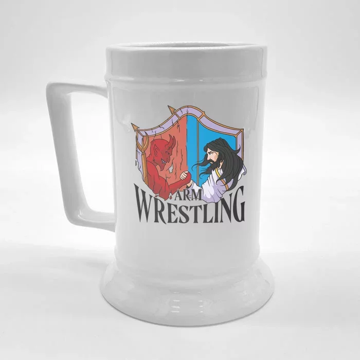 Jesus And Devil Arm Wrestling Front & Back Beer Stein