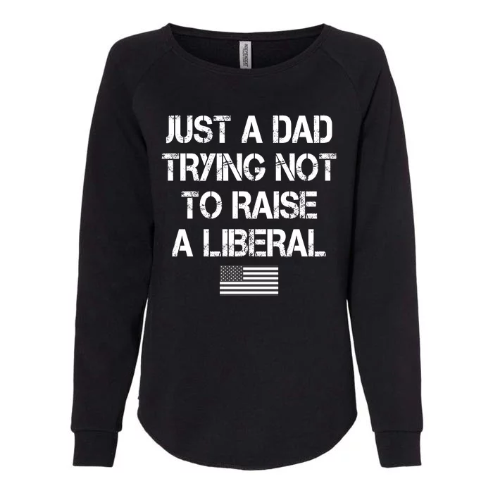 Just A Dad Trying Not To Raise A Liberal Father's Day Womens California Wash Sweatshirt