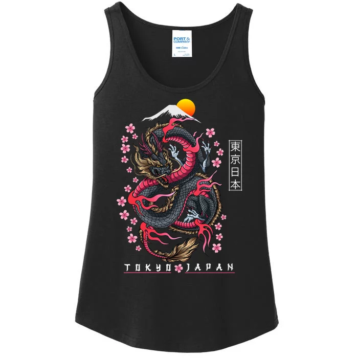 Japanese Aesthetic Dragon Tokyo Japan Manga Anime Asian 80’S Ladies Essential Tank