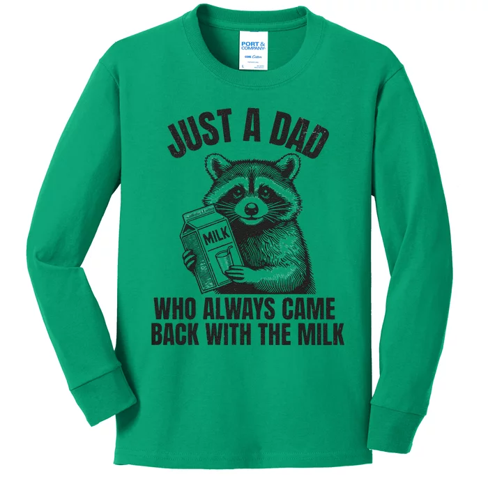 Just A Dad Who Came Back With The Milk FatherS Day Raccoon Kids Long Sleeve Shirt