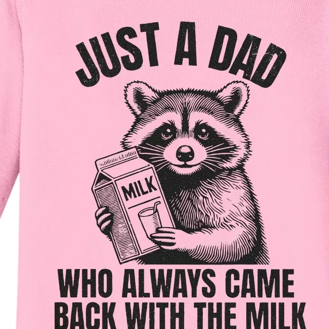 Just A Dad Who Came Back With The Milk FatherS Day Raccoon Baby Long Sleeve Bodysuit