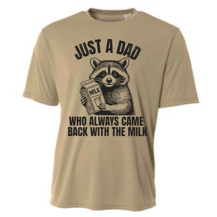 Just A Dad Who Came Back With The Milk FatherS Day Raccoon Cooling Performance Crew T-Shirt