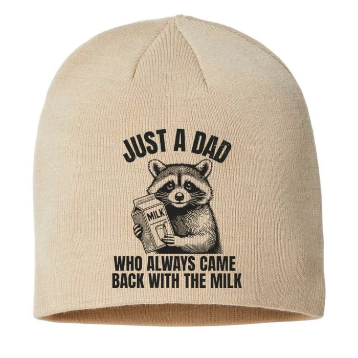 Just A Dad Who Came Back With The Milk FatherS Day Raccoon 8 1/2in Sustainable Knit Beanie