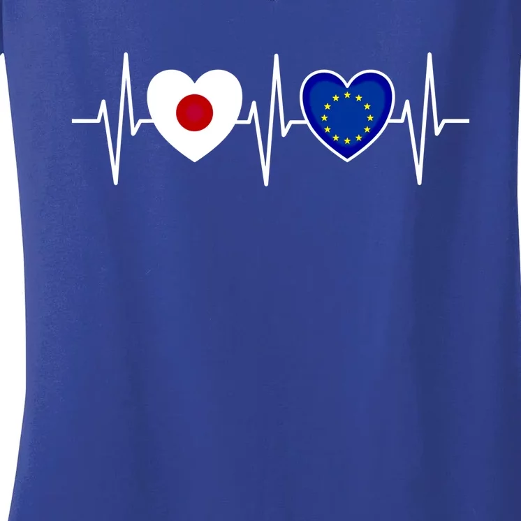 Japan And Europe European Union Flag Flags Cute Gift Women's V-Neck T-Shirt