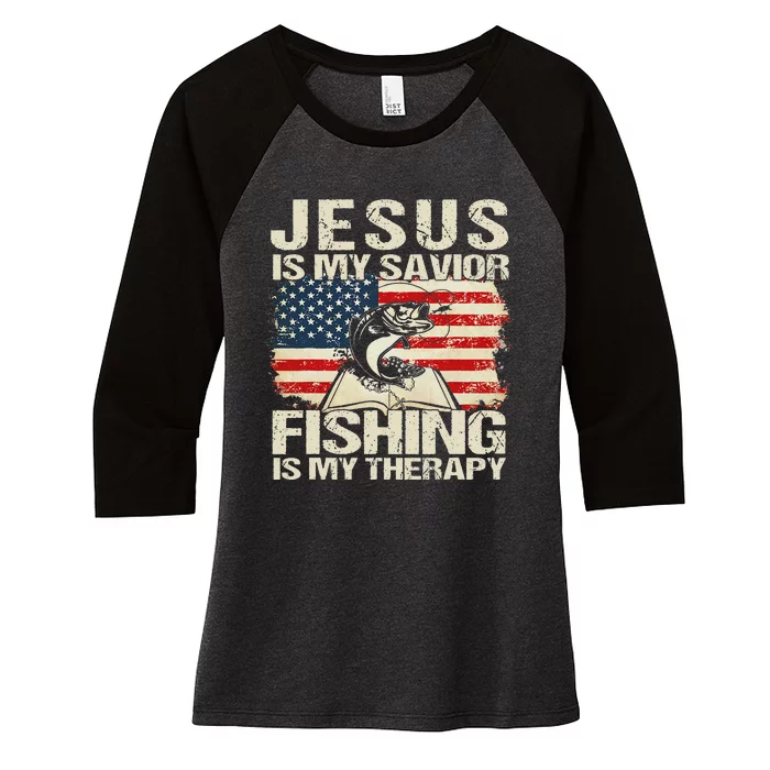 Jesus And Fishing Gifts Funny Christian Fisher Fishman Women's Tri-Blend 3/4-Sleeve Raglan Shirt