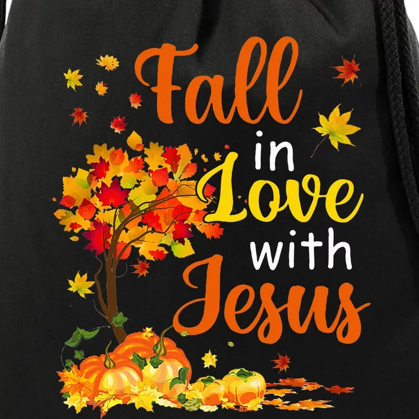 Jesus Autumn Fall In Love With Jesus Thanksgiving Drawstring Bag