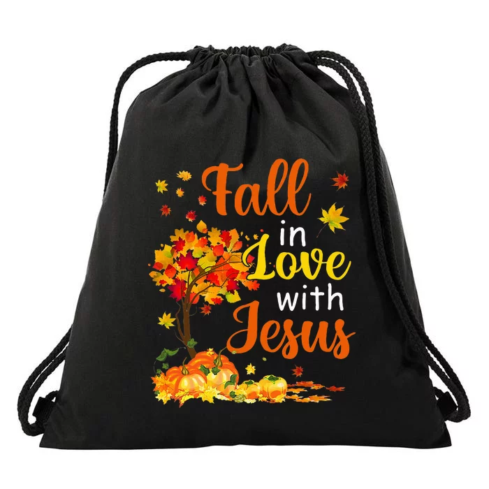 Jesus Autumn Fall In Love With Jesus Thanksgiving Drawstring Bag