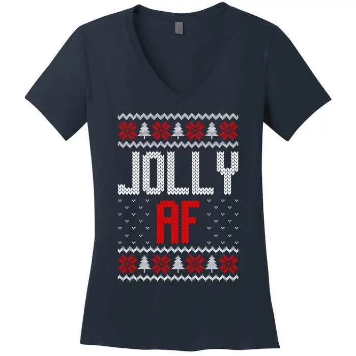 Jolly Af Funny Ugly Christmas Gift Women's V-Neck T-Shirt