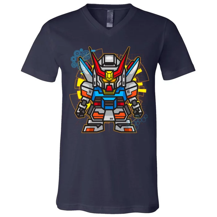 Japanese Anime Fighting Mecha Robot V-Neck T-Shirt