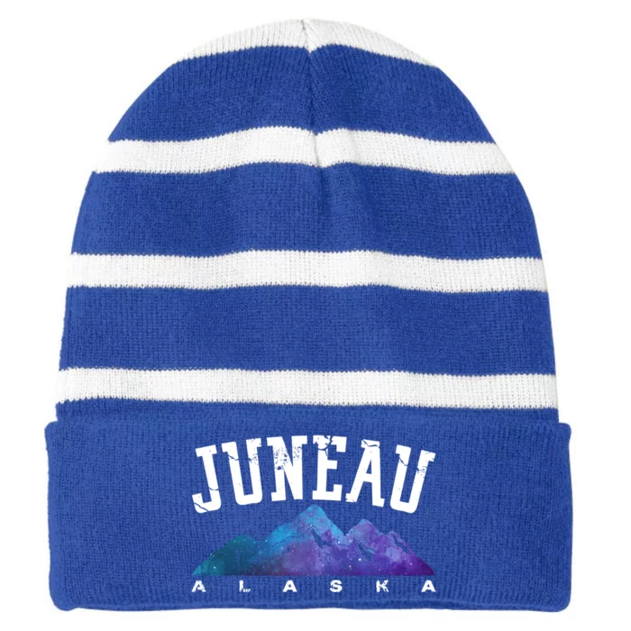 Juneau Alaska Family Mountain Hiking Camping Hunting Trip Gift Striped Beanie with Solid Band