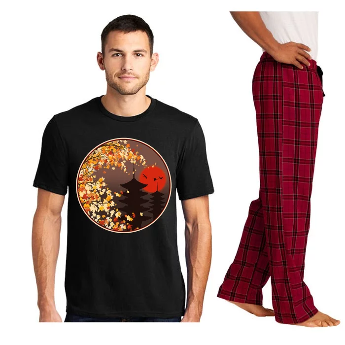 Japanese Autumn Fall Leaves Pagodas Pajama Set