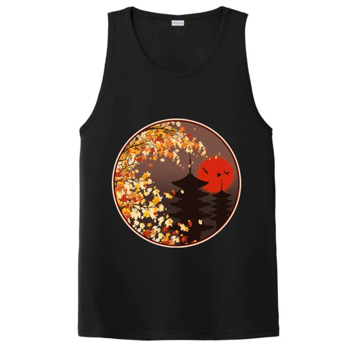 Japanese Autumn Fall Leaves Pagodas Performance Tank