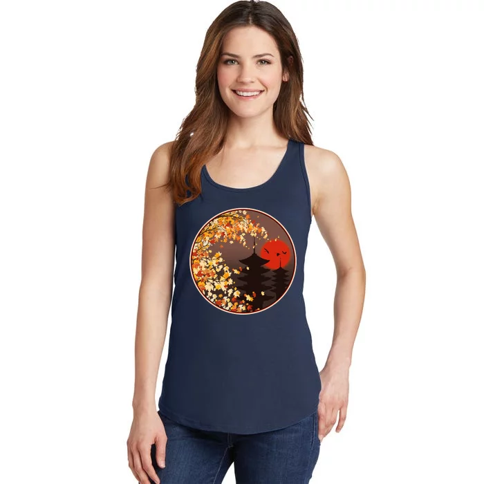 Japanese Autumn Fall Leaves Pagodas Ladies Essential Tank