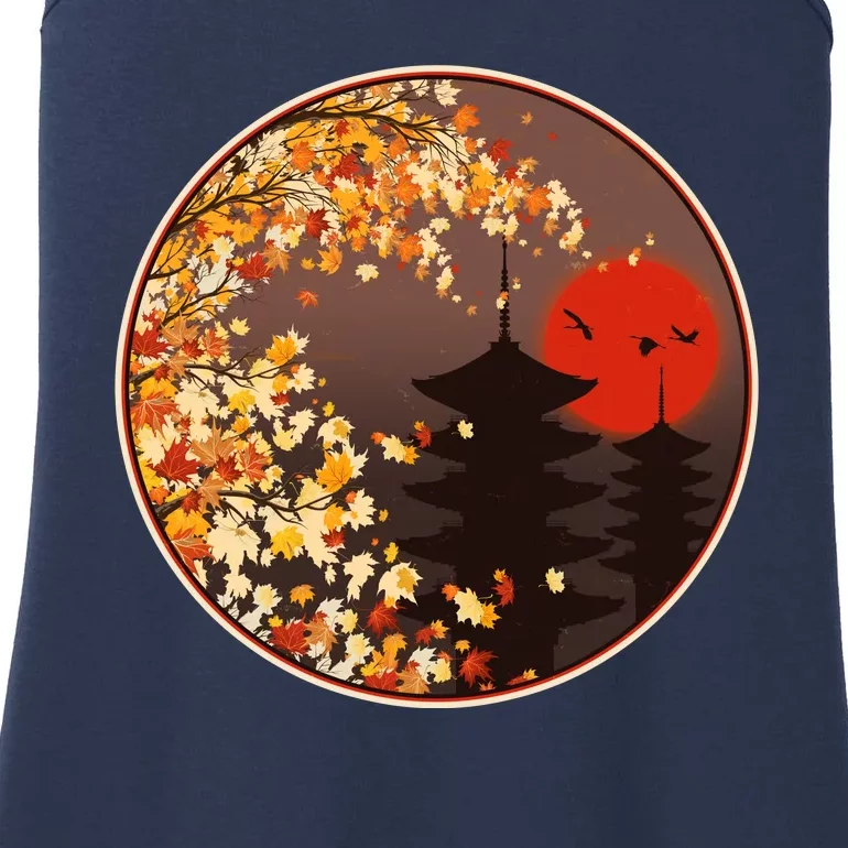 Japanese Autumn Fall Leaves Pagodas Ladies Essential Tank