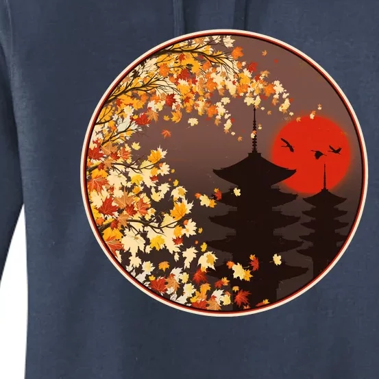 Japanese Autumn Fall Leaves Pagodas Women's Pullover Hoodie