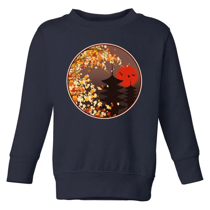 Japanese Autumn Fall Leaves Pagodas Toddler Sweatshirt