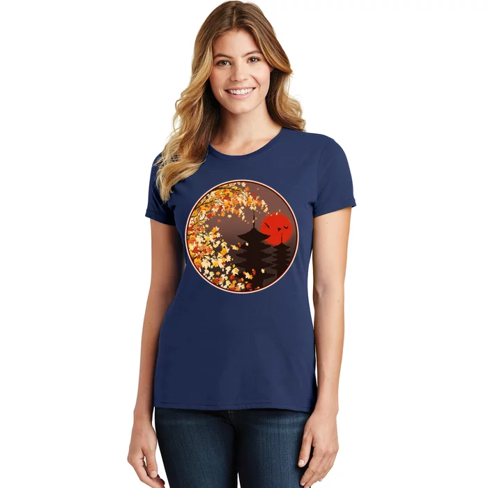 Japanese Autumn Fall Leaves Pagodas Women's T-Shirt