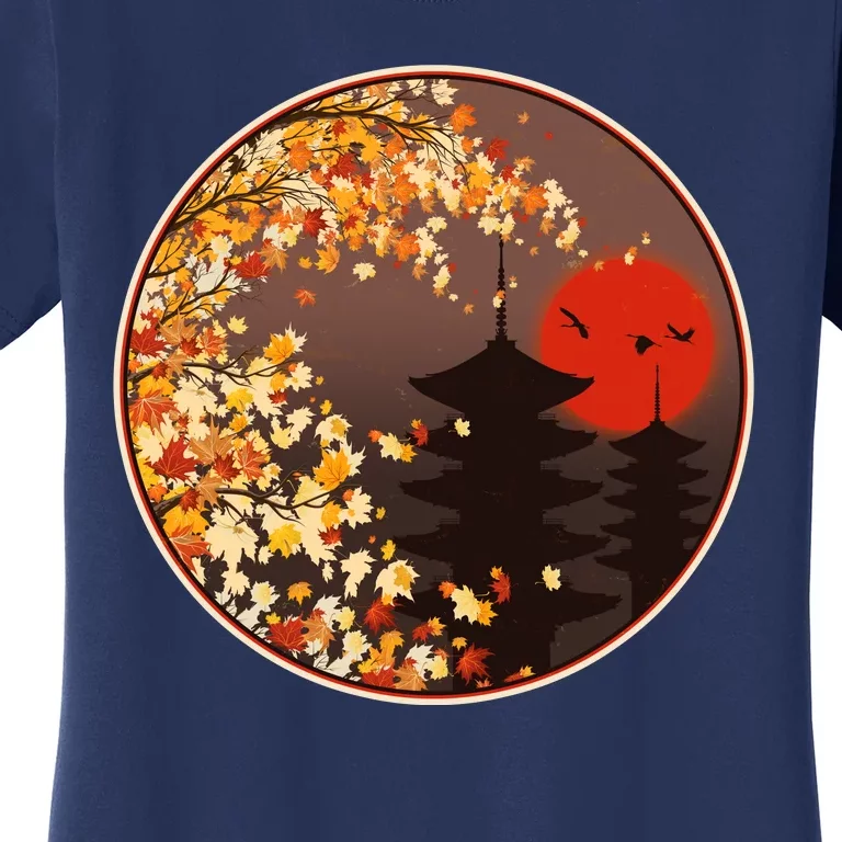 Japanese Autumn Fall Leaves Pagodas Women's T-Shirt