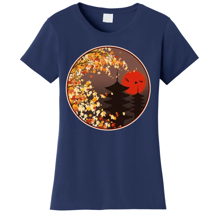 Japanese Autumn Fall Leaves Pagodas Women's T-Shirt