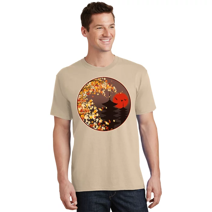 Japanese Autumn Fall Leaves Pagodas T-Shirt