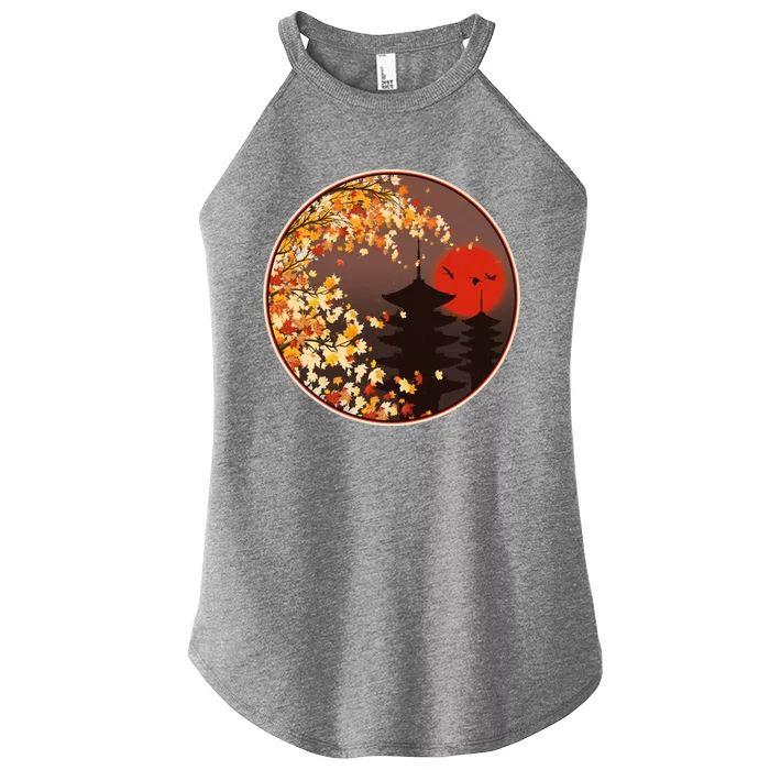 Japanese Autumn Fall Leaves Pagodas Women’s Perfect Tri Rocker Tank