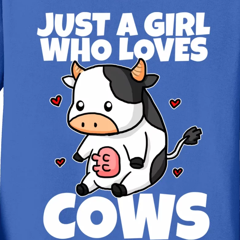 Just A Girl Who Loves Cow Cute Cow Costume Milk Farmer Gift Kids Long Sleeve Shirt