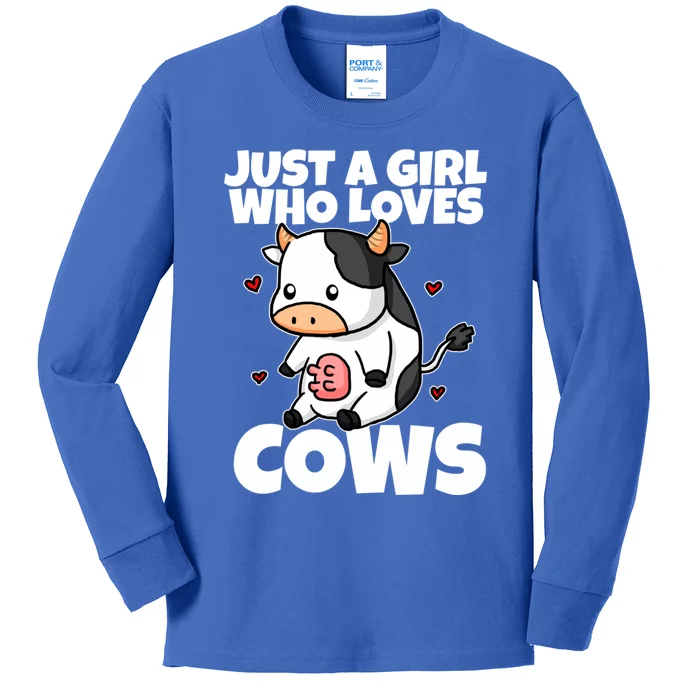 Just A Girl Who Loves Cow Cute Cow Costume Milk Farmer Gift Kids Long Sleeve Shirt