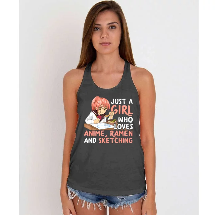 Just A Girl Who Loves Anime Ramen And Sketching Teen Girls Women's Knotted Racerback Tank