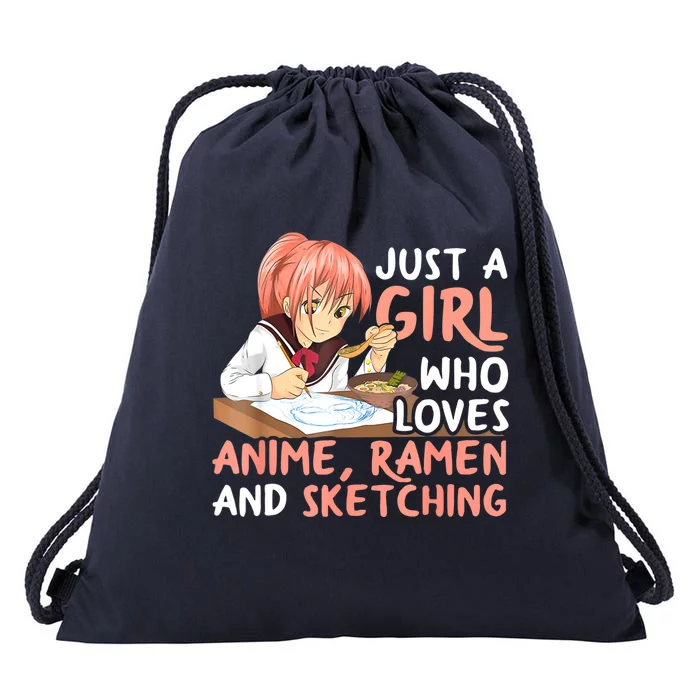 Just A Girl Who Loves Anime Ramen And Sketching Teen Girls Drawstring Bag