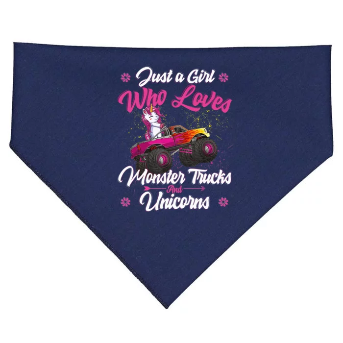 Just A Girl Who Loves Monster Trucks And Unicorns Girls USA-Made Doggie Bandana