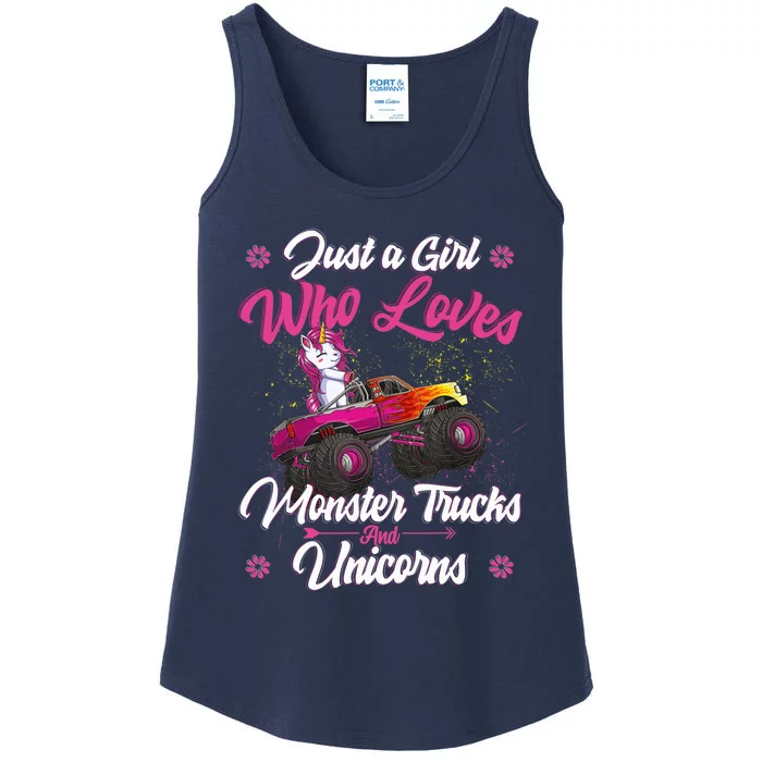 Just A Girl Who Loves Monster Trucks And Unicorns Girls Ladies Essential Tank