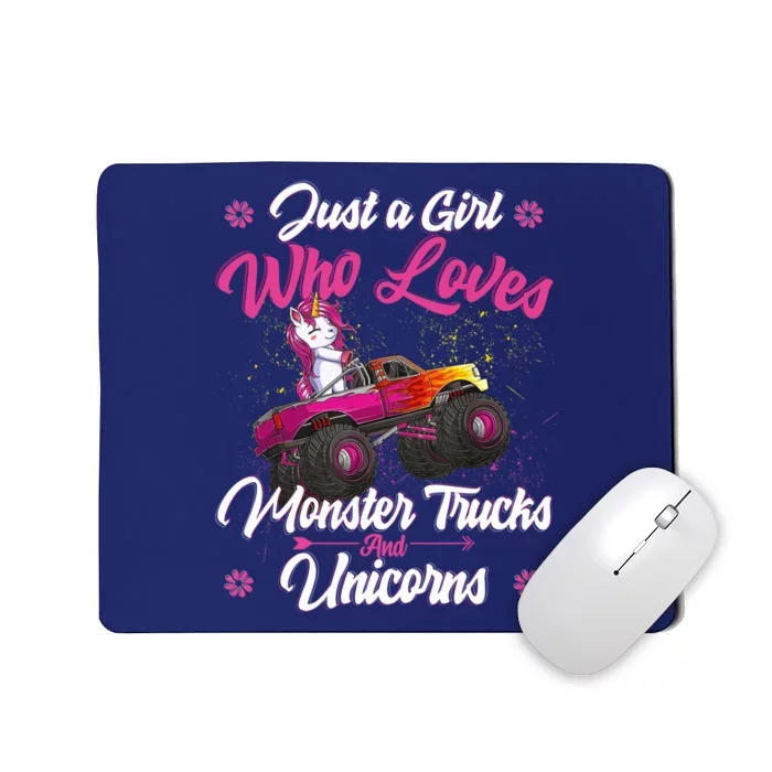 Just A Girl Who Loves Monster Trucks And Unicorns Girls Mousepad