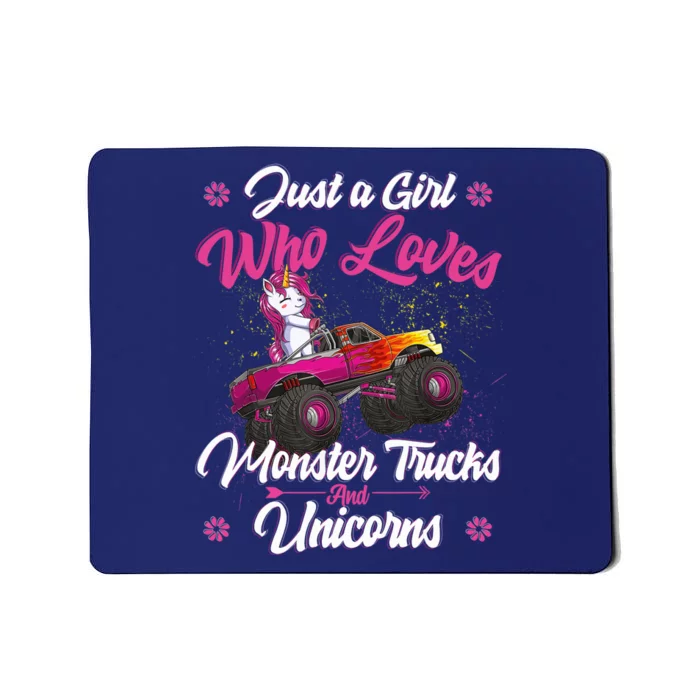 Just A Girl Who Loves Monster Trucks And Unicorns Girls Mousepad