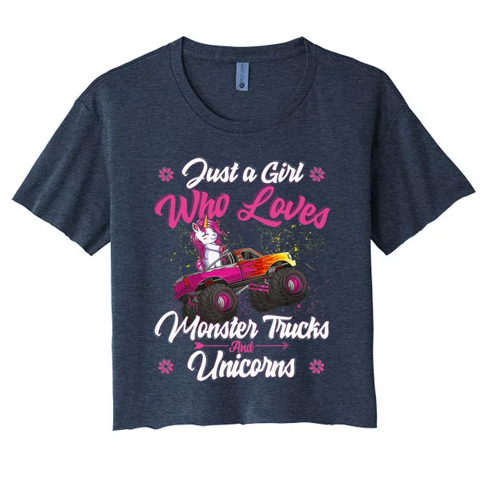 Just A Girl Who Loves Monster Trucks And Unicorns Girls Women's Crop Top Tee