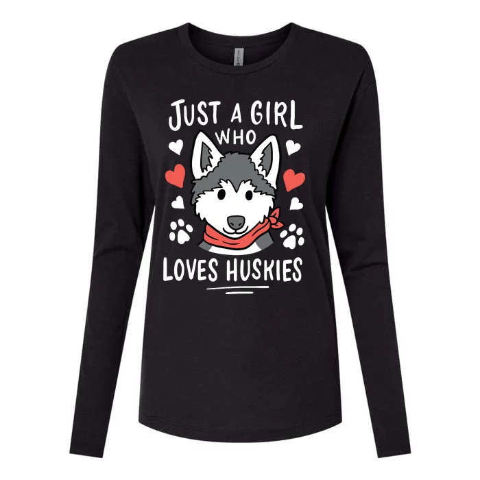 Just A Girl Who Loves Huskies Gift Husky Dog Lover Womens Cotton Relaxed Long Sleeve T-Shirt