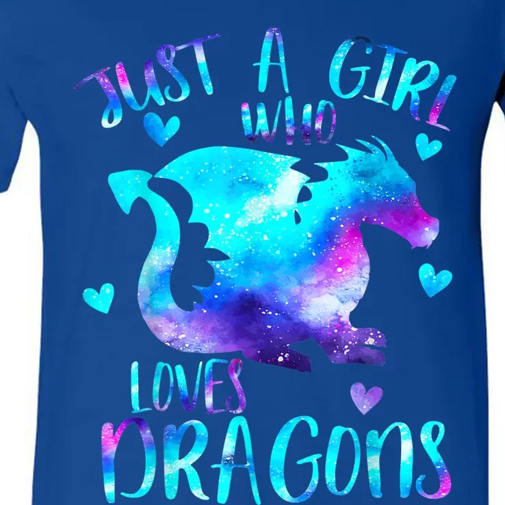 Just A Girl Who Loves Dragons Galaxy Space Dragon Cute Gift For Girls V-Neck T-Shirt