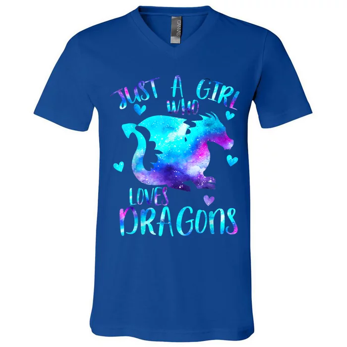 Just A Girl Who Loves Dragons Galaxy Space Dragon Cute Gift For Girls V-Neck T-Shirt