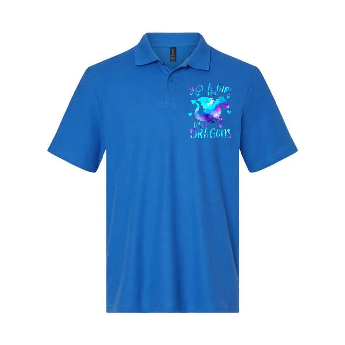 Just A Girl Who Loves Dragons Galaxy Space Dragon Cute Gift For Girls Softstyle Adult Sport Polo