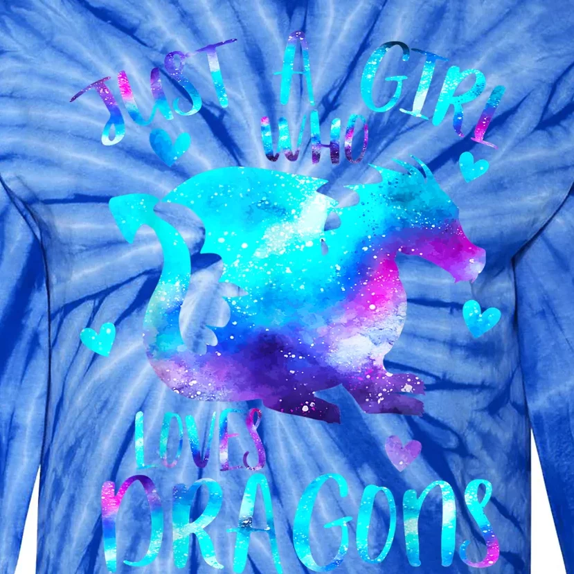 Just A Girl Who Loves Dragons Galaxy Space Dragon Cute Gift For Girls Tie-Dye Long Sleeve Shirt